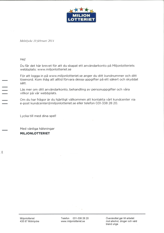 Miljonlotteriets bluff brev