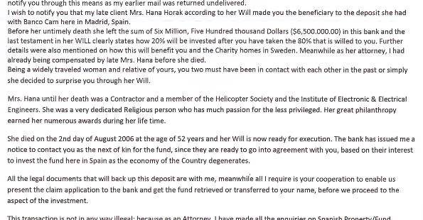 Spanskt spam brev Scam from Spain